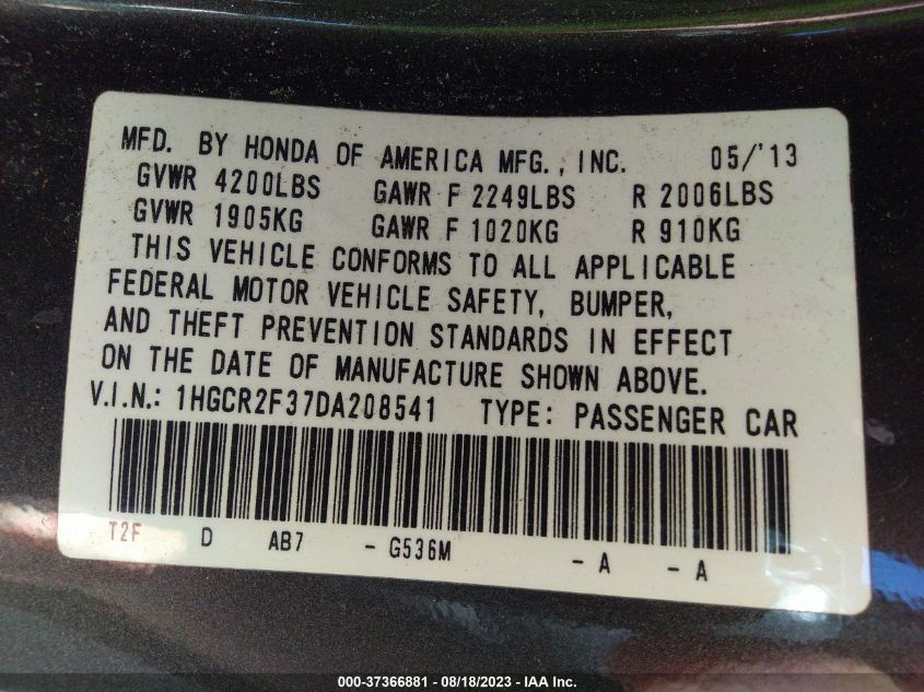 2013 HONDA ACCORD LX - 1HGCR2F37DA208541