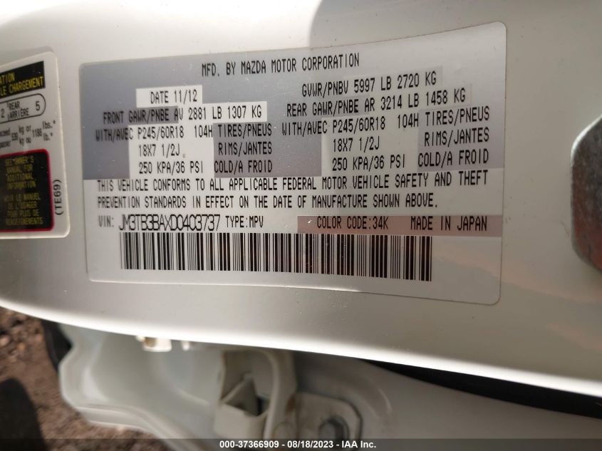 2013 MAZDA CX-9 SPORT - JM3TB3BAXD0403737