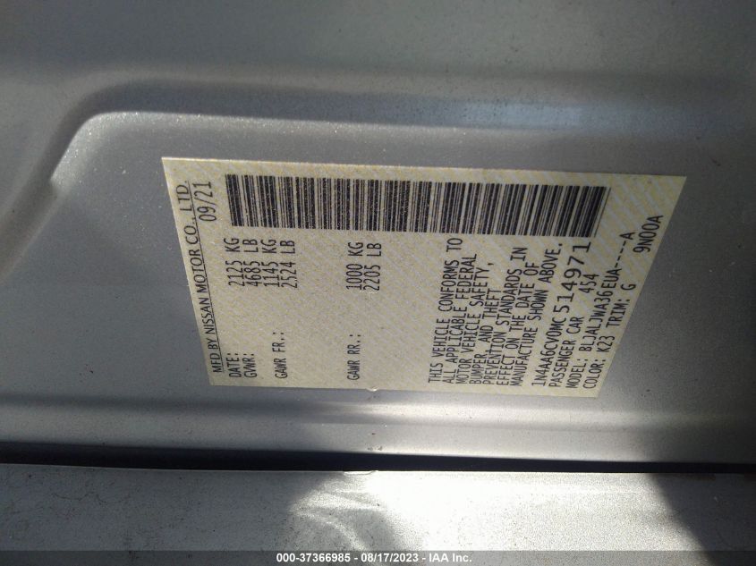 2021 NISSAN MAXIMA SV - 1N4AA6CV0MC514971