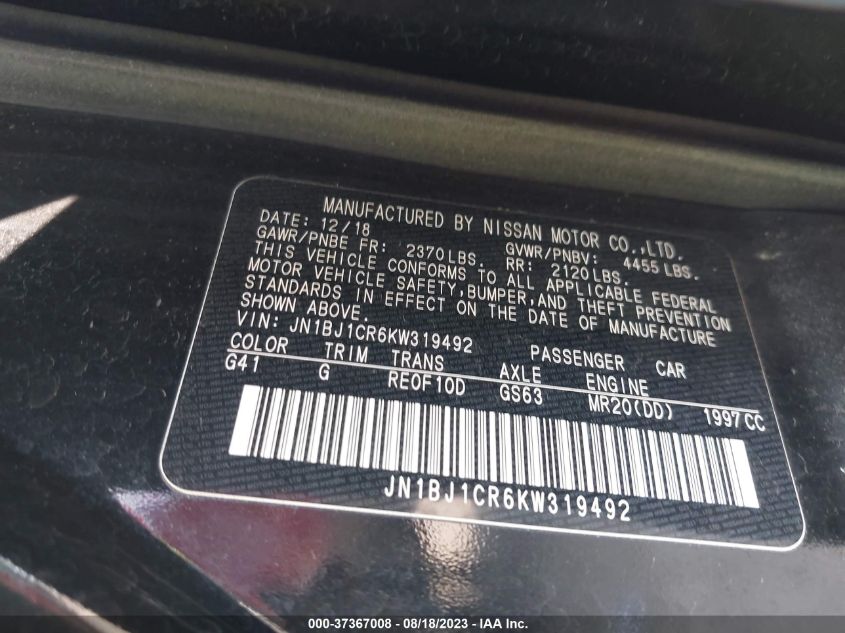 2019 NISSAN ROGUE SPORT SL - JN1BJ1CR6KW319492