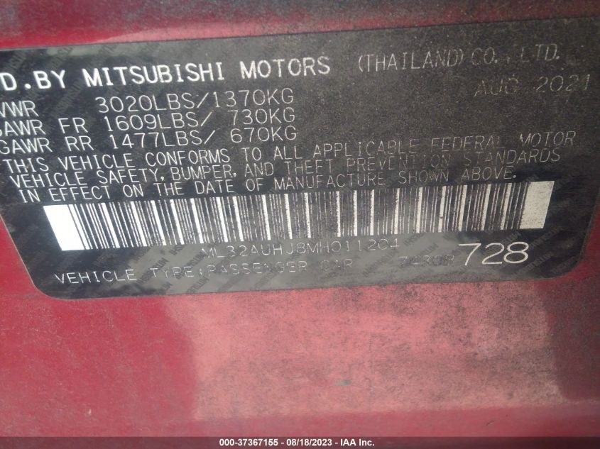 ML32AUHJ8MH011204 Mitsubishi Mirage ES/LE/CARBONITE EDITION 9