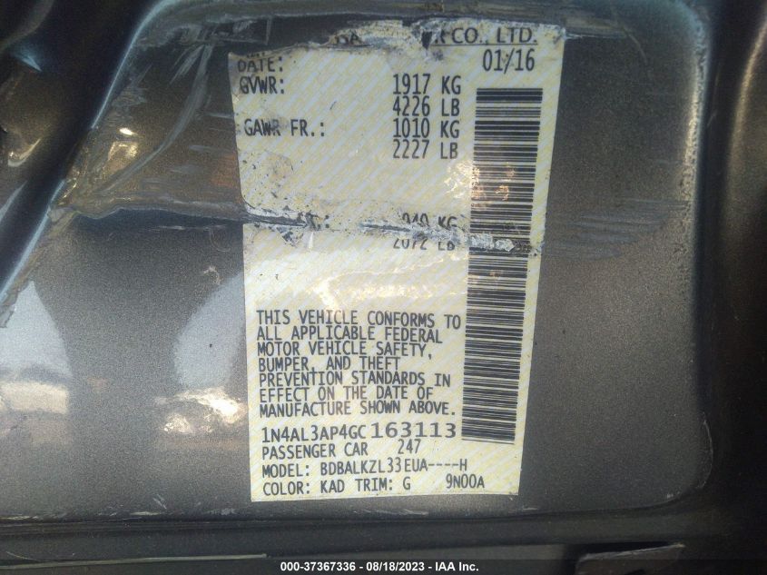 2016 NISSAN ALTIMA 2.5 SV - 1N4AL3AP4GC163113