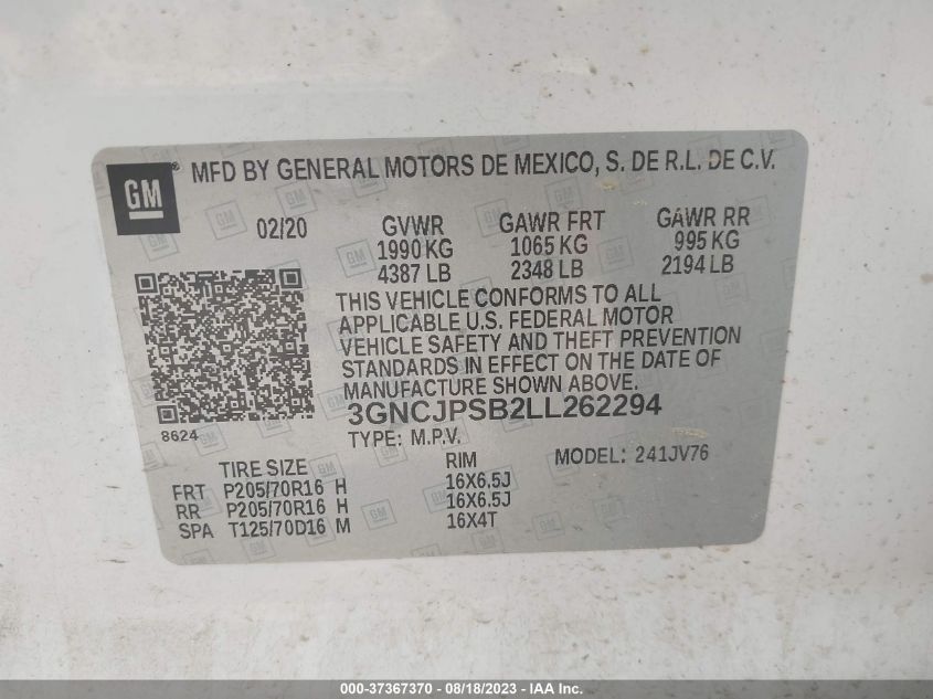 2020 CHEVROLET TRAX 1LT - 3GNCJPSB2LL262294