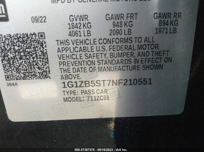 2022 CHEVROLET MALIBU LS - 1G1ZB5ST7NF210551