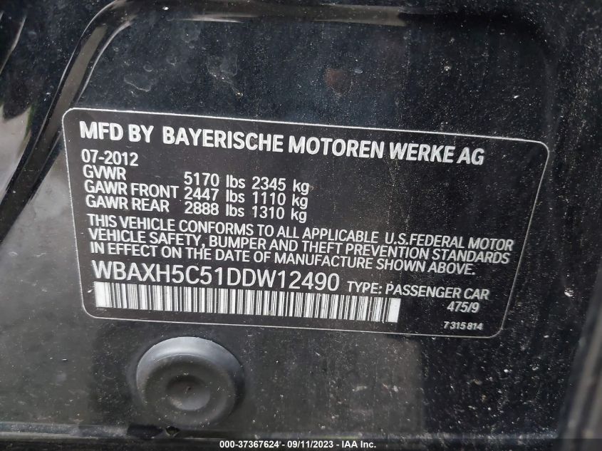 2013 BMW 5 SERIES 528I XDRIVE - WBAXH5C51DDW12490