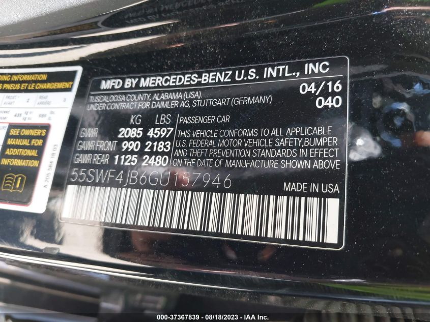 55SWF4JB6GU157946 2016 MERCEDES-BENZ C-CLASS, photo no. 9