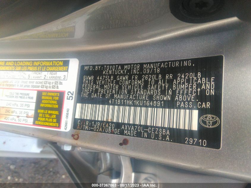 2019 TOYOTA CAMRY LE/SE/XLE/L - 4T1B11HK1KU164091