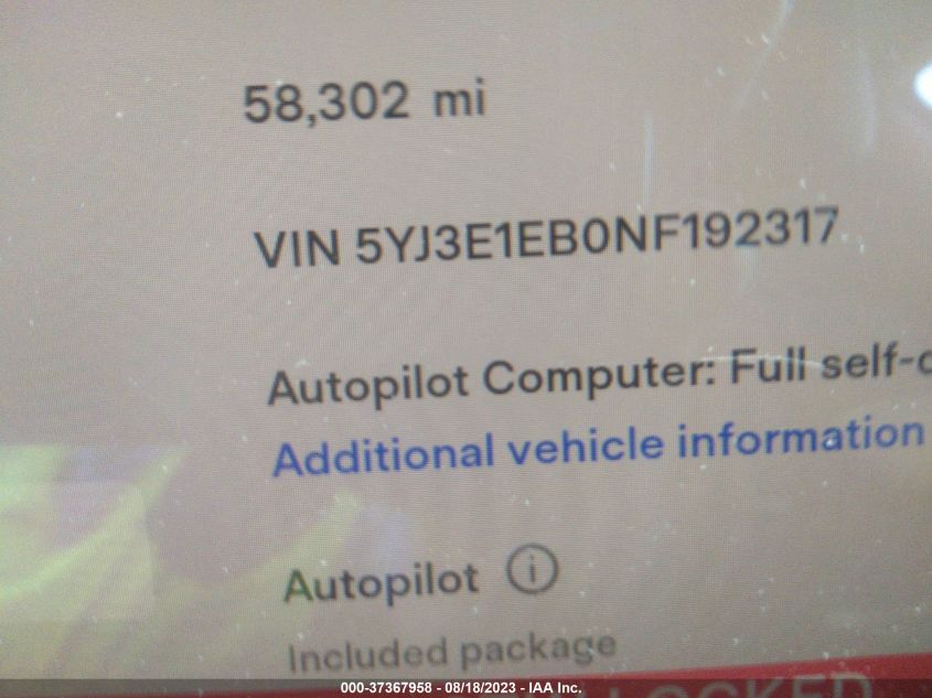 2022 TESLA MODEL 3 LONG RANGE - 5YJ3E1EB0NF192317