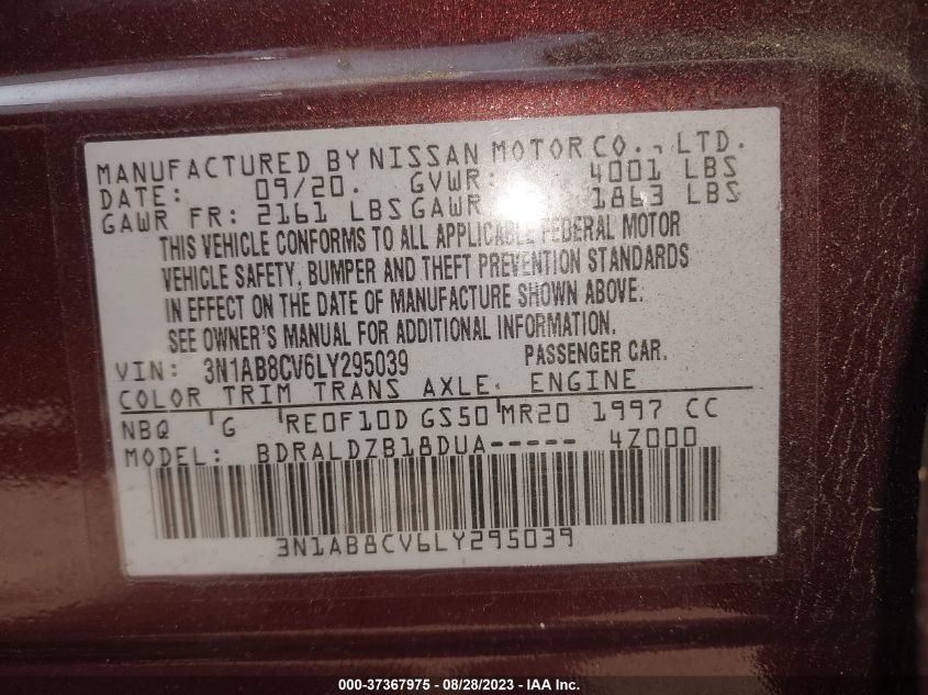 2020 NISSAN SENTRA SV - 3N1AB8CV6LY295039