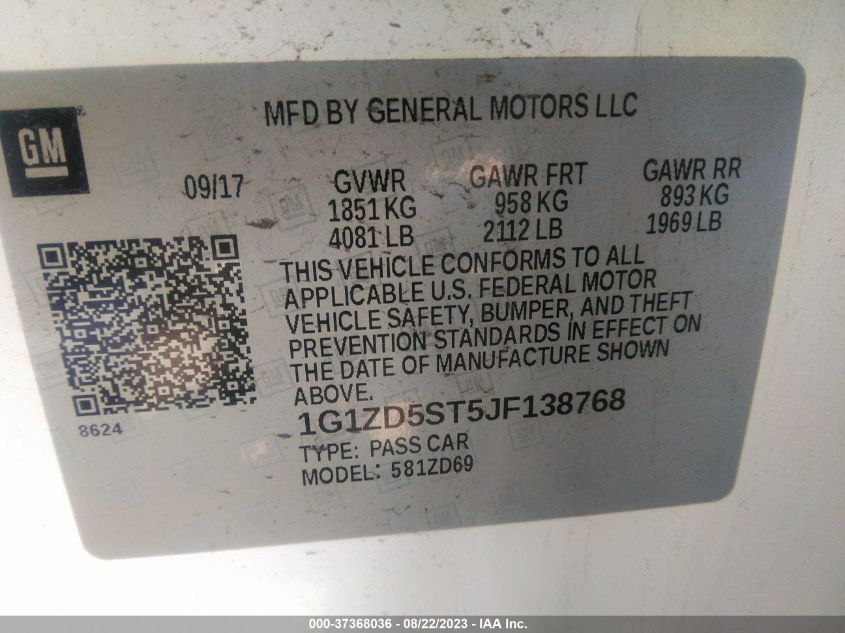 2018 CHEVROLET MALIBU LT - 1G1ZD5ST5JF138768