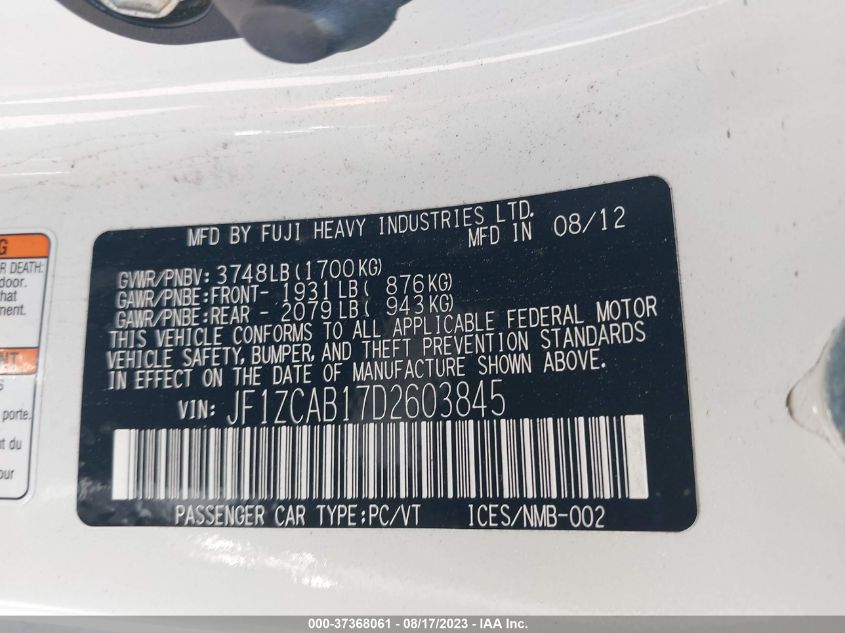 2013 SUBARU BRZ PREMIUM - JF1ZCAB17D2603845
