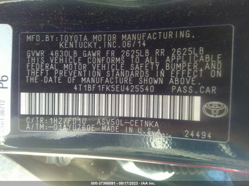 2014 TOYOTA CAMRY L/LE/XLE/SE/SE SPORT - 4T1BF1FK5EU425540