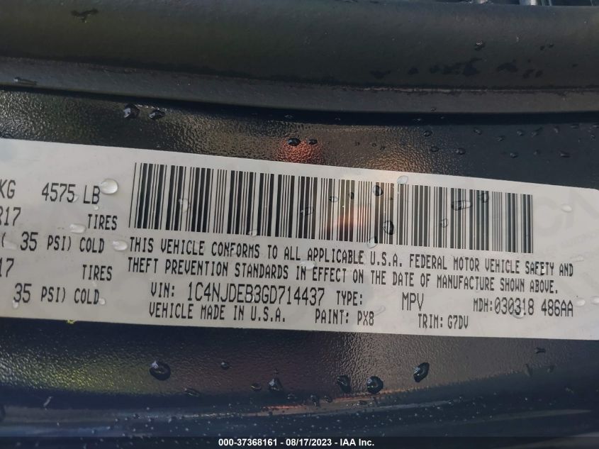 2016 JEEP COMPASS LATITUDE - 1C4NJDEB3GD714437