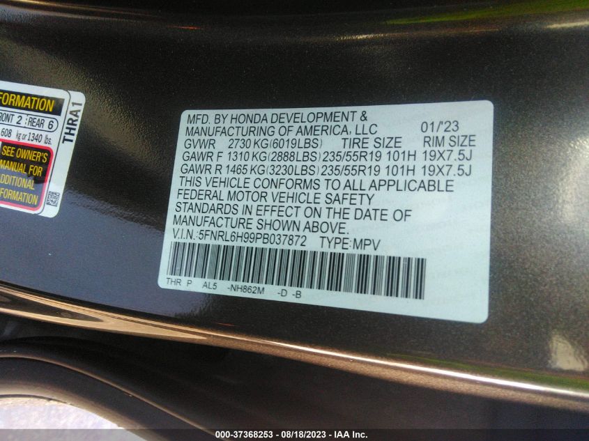 2023 HONDA ODYSSEY ELITE - 5FNRL6H99PB037872