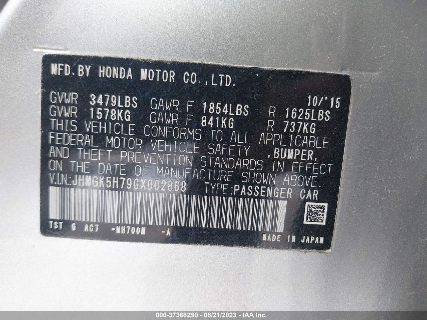 2016 HONDA FIT EX - JHMGK5H79GX002868