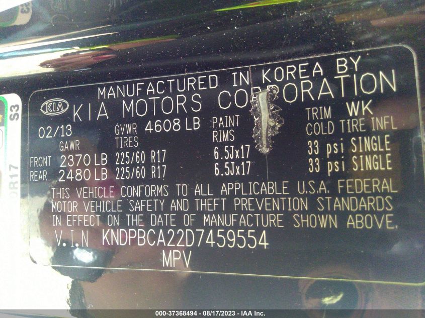 2013 KIA SPORTAGE LX - KNDPBCA22D7459554
