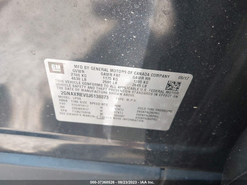 VIN 2GNAXREV0J6138873 2018 CHEVROLET EQUINOX LS