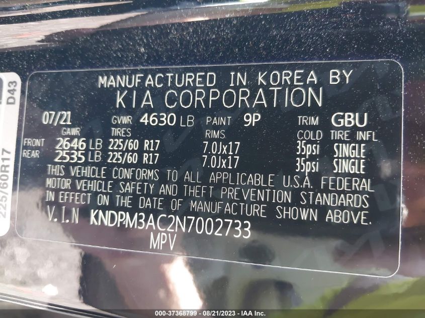 2022 KIA SPORTAGE LX - KNDPM3AC2N7002733
