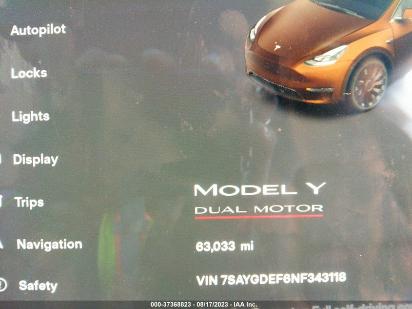 VIN 7SAYGDEF6NF343118 2022 TESLA MODEL Y PERFORMANCE