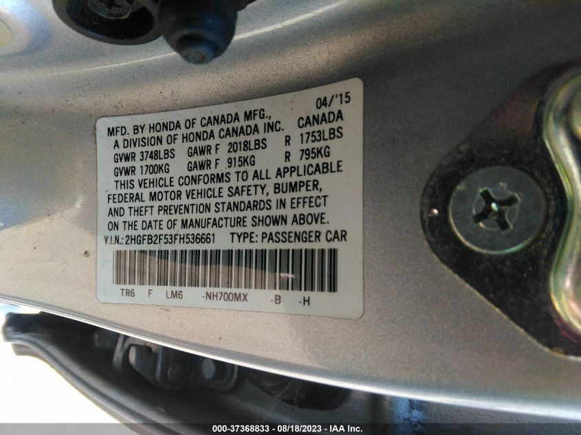 2015 HONDA CIVIC SEDAN LX - 2HGFB2F53FH536661