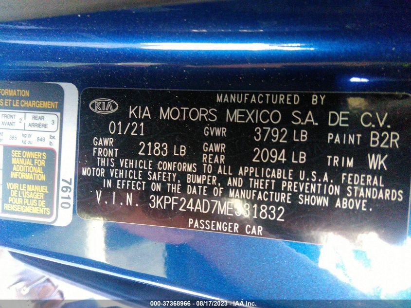 2021 KIA FORTE LXS - 3KPF24AD7ME331832