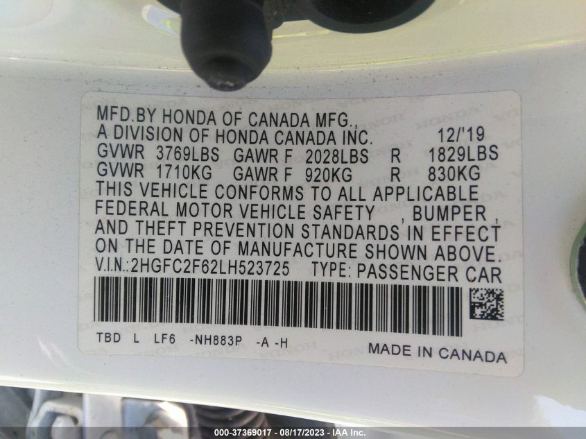 2020 HONDA CIVIC SEDAN LX - 2HGFC2F62LH523725