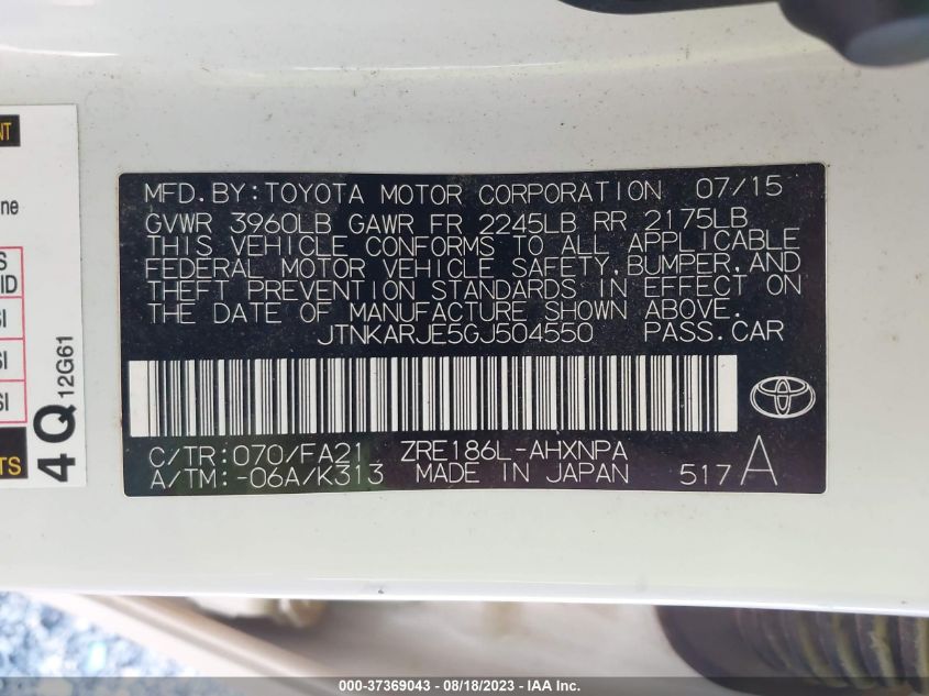2016 TOYOTA SCION IM JTNKARJE5GJ504550