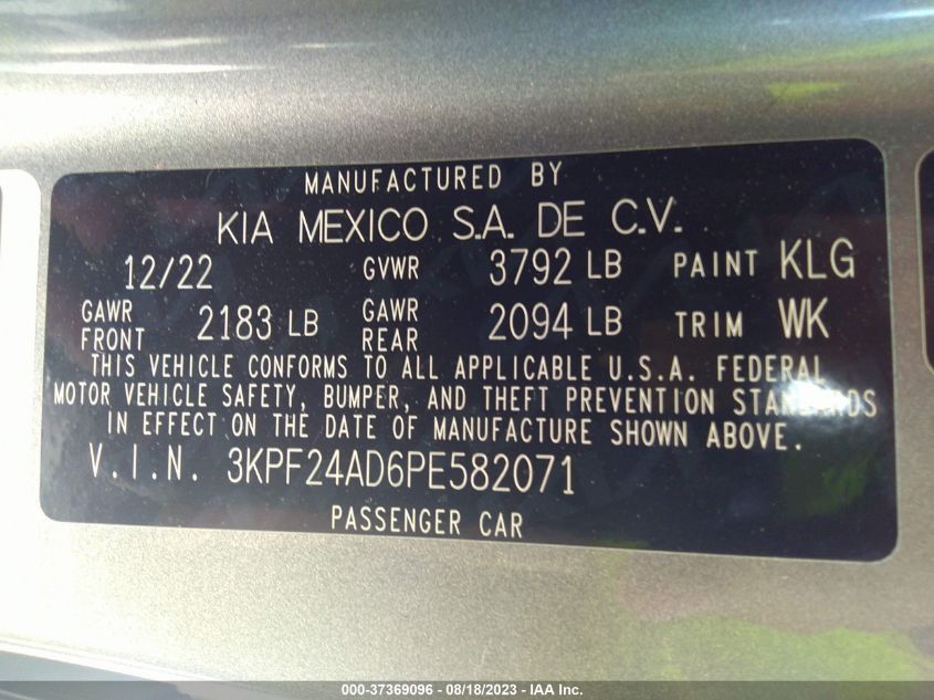 VIN 3KPF24AD6PE582071 2023 KIA FORTE LX/LXS