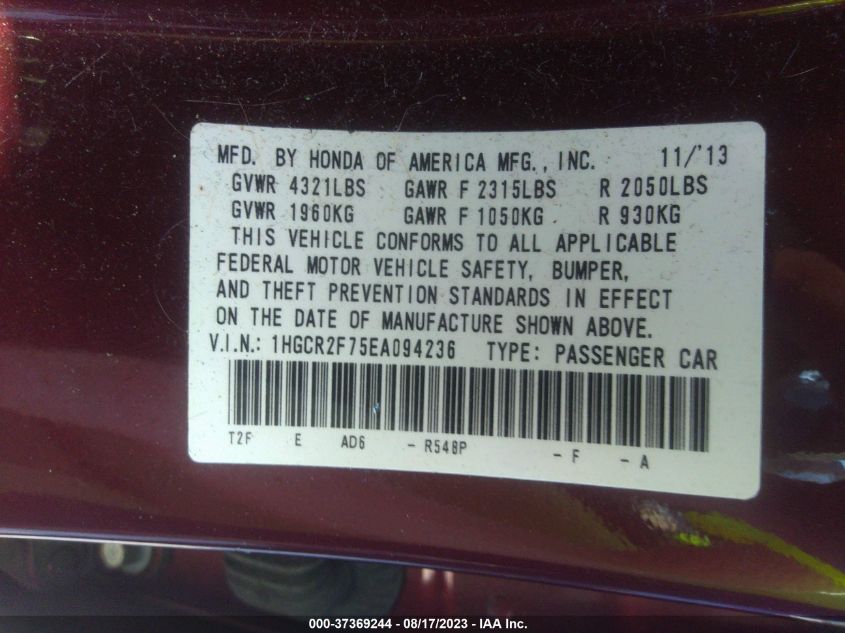 2014 HONDA ACCORD SEDAN EX - 1HGCR2F75EA094236