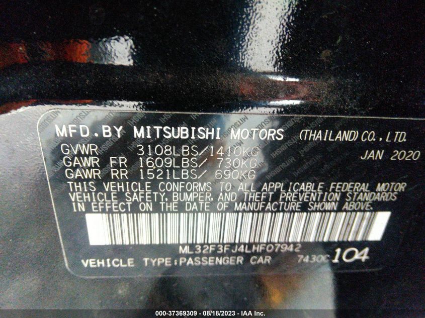 2020 MITSUBISHI MIRAGE G4 ES - ML32F3FJ4LHF07942