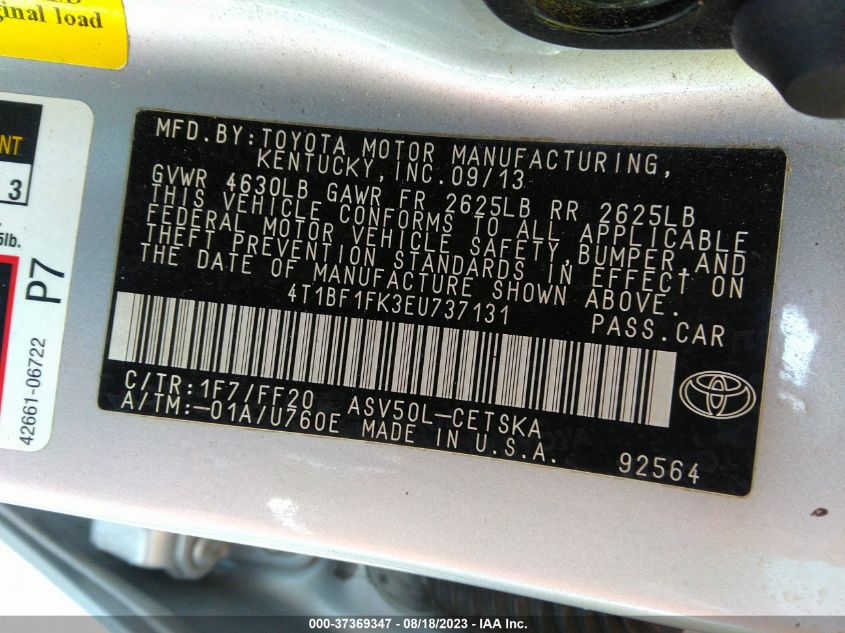 2014 TOYOTA CAMRY L/LE/XLE/SE/SE SPORT - 4T1BF1FK3EU737131