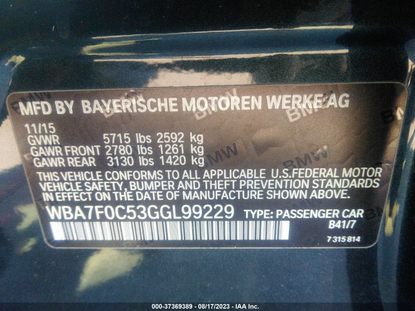 2016 BMW 7 SERIES 750I - WBA7F0C53GGL99229