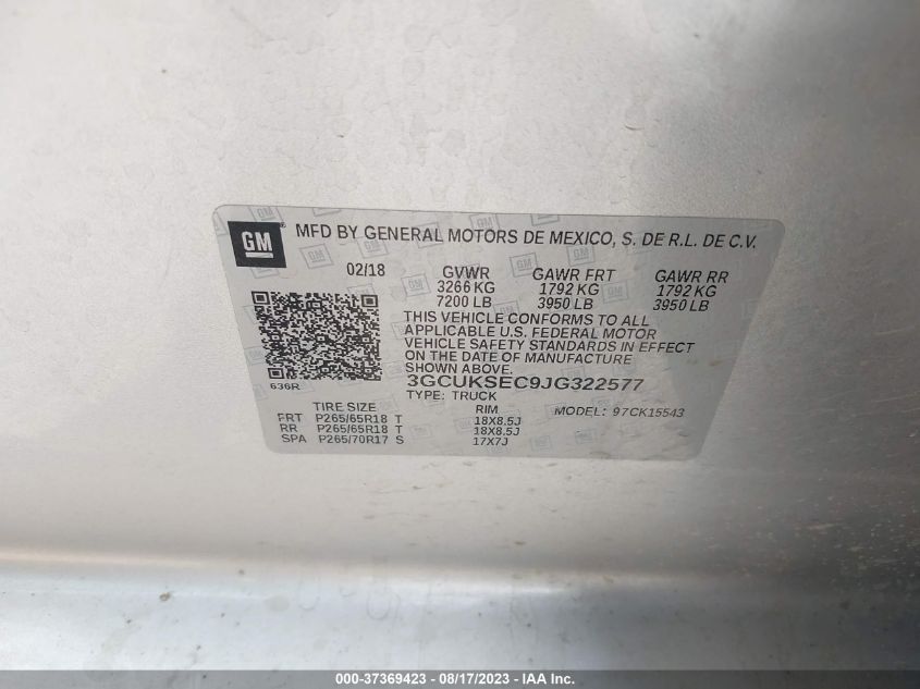 2018 CHEVROLET SILVERADO 1500 LTZ 3GCUKSEC9JG322577