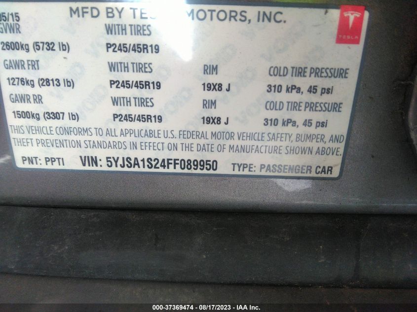 2015 TESLA MODEL S 70D - 5YJSA1S24FF089950