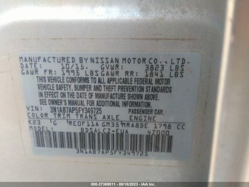 2015 NISSAN SENTRA S - 3N1AB7AP5FY349725