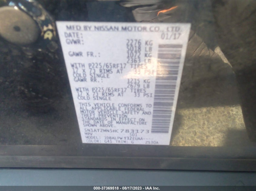 VIN 5N1AT2MN5HC783173 2017 NISSAN ROGUE S