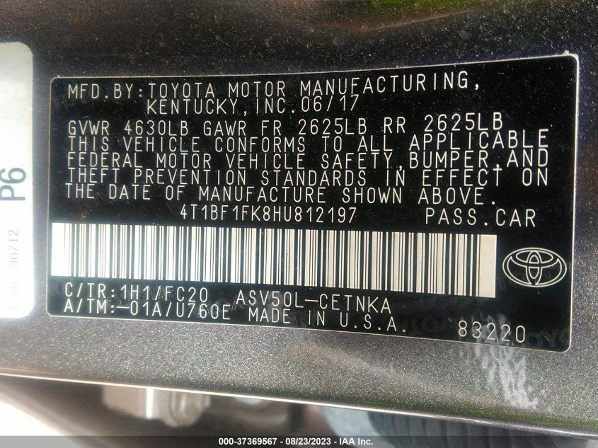 2017 TOYOTA CAMRY LE/XLE/SE/XSE - 4T1BF1FK8HU812197