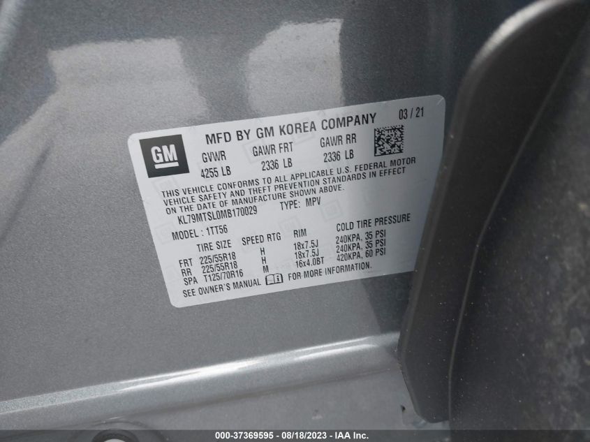 2021 CHEVROLET TRAILBLAZER RS - KL79MTSL0MB170029