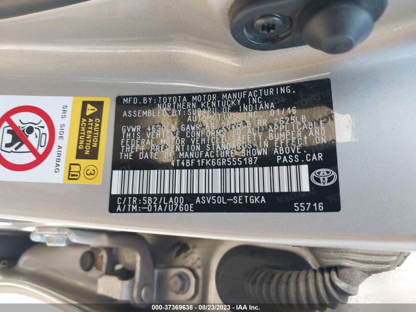 2016 TOYOTA CAMRY XLE/SE/LE/XSE - 4T4BF1FK6GR555187
