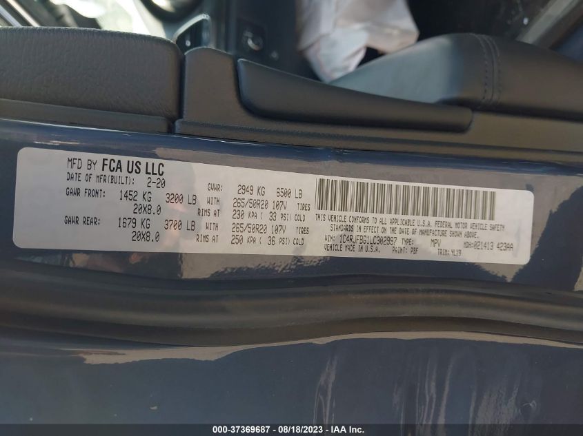 2020 JEEP GRAND CHEROKEE LIMITED X - 1C4RJFBG1LC302997