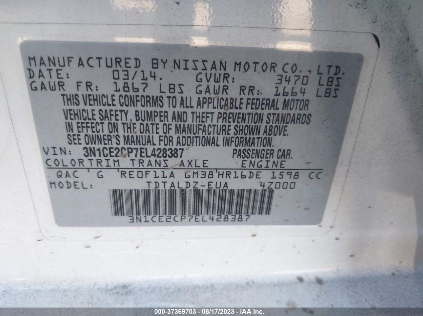 2014 NISSAN VERSA NOTE SV - 3N1CE2CP7EL428387