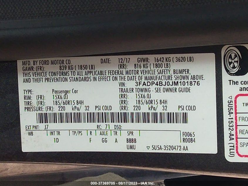2018 FORD FIESTA SE - 3FADP4BJ0JM101876