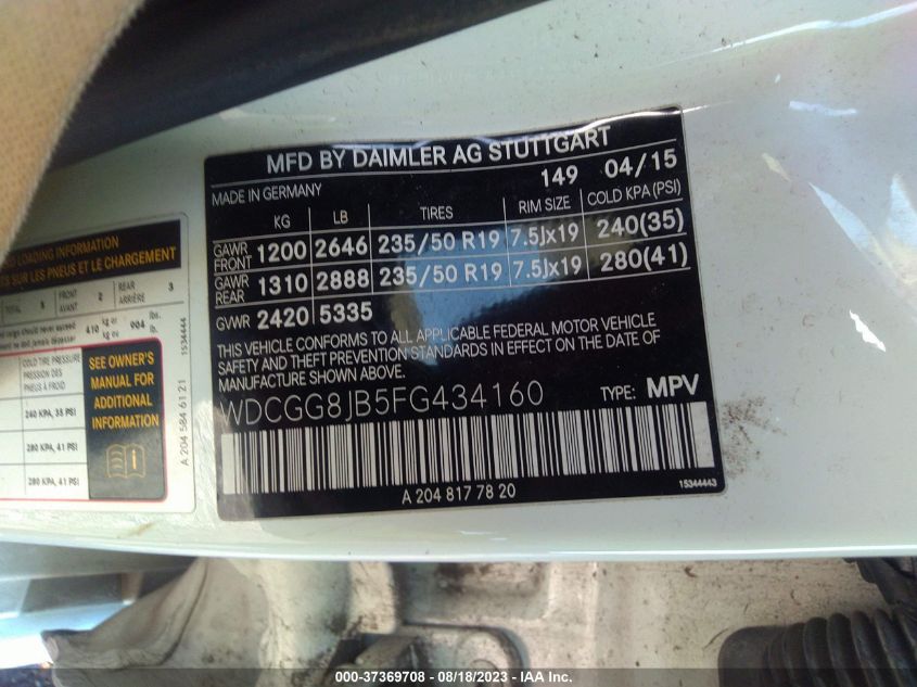 2015 MERCEDES-BENZ GLK-CLASS GLK 350 - WDCGG8JB5FG434160