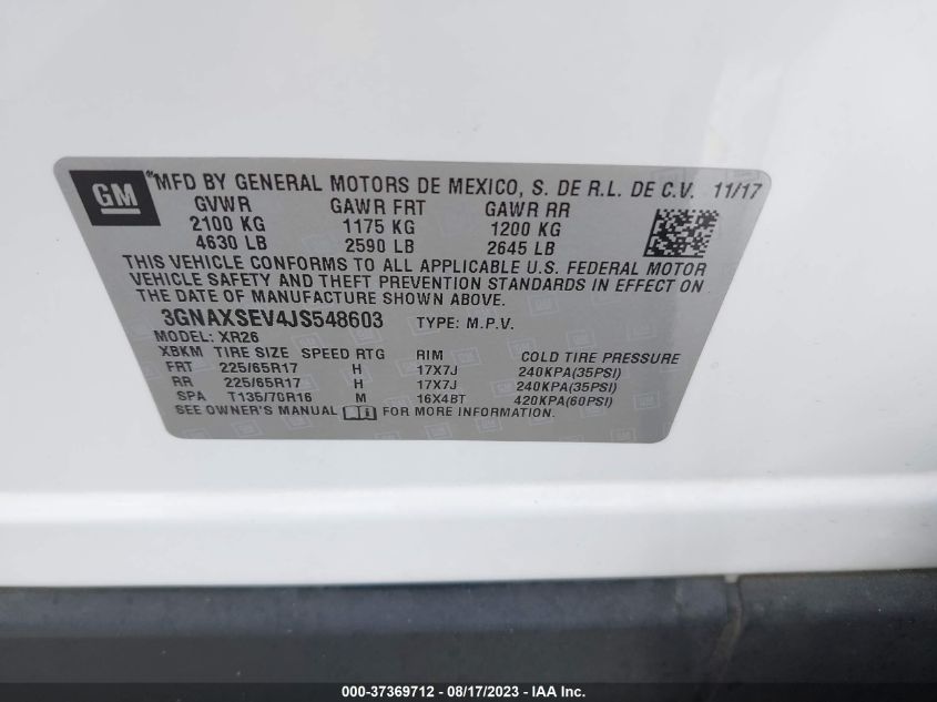 2018 CHEVROLET EQUINOX LT - 3GNAXSEV4JS548603