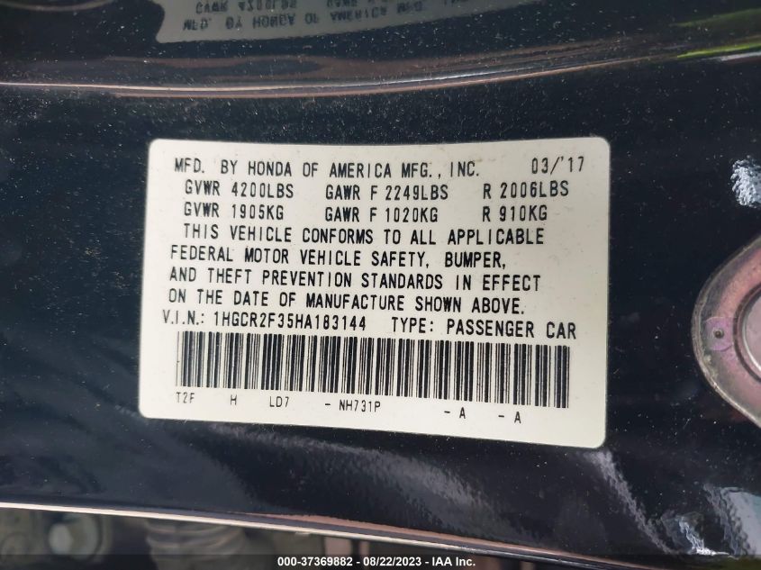 2017 HONDA ACCORD SEDAN LX - 1HGCR2F35HA183144