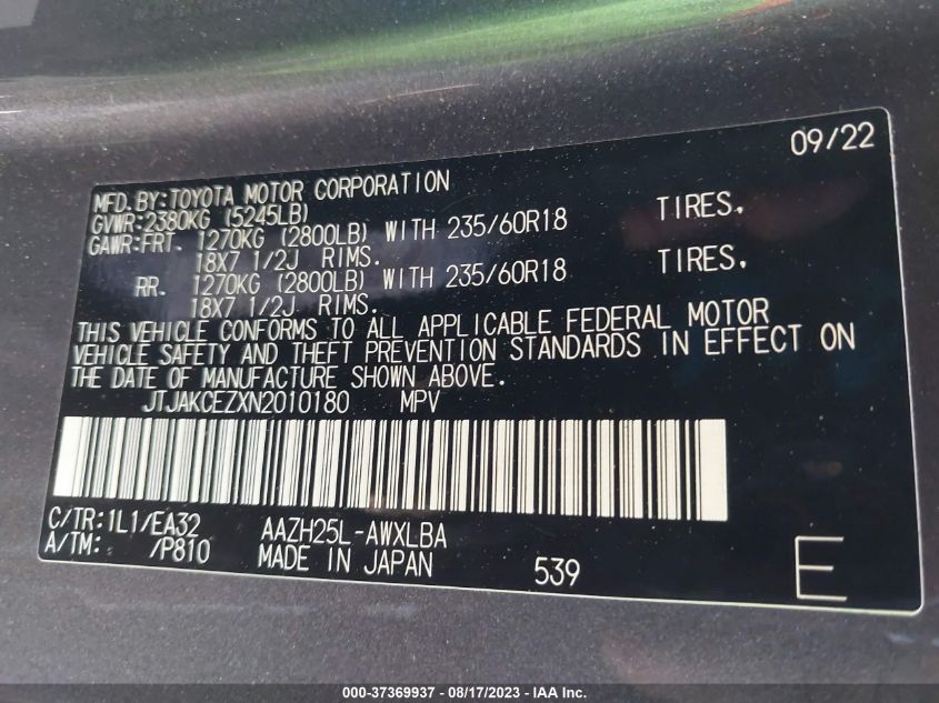 2022 LEXUS NX NX 350H JTJAKCEZXN2010180