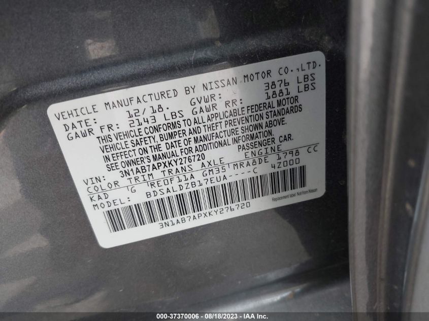 2019 NISSAN SENTRA SV - 3N1AB7APXKY276720
