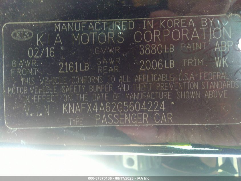 2016 KIA FORTE LX - KNAFX4A62G5604224