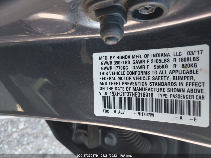 2017 HONDA CIVIC SEDAN EX-T - 19XFC1F37HE016918