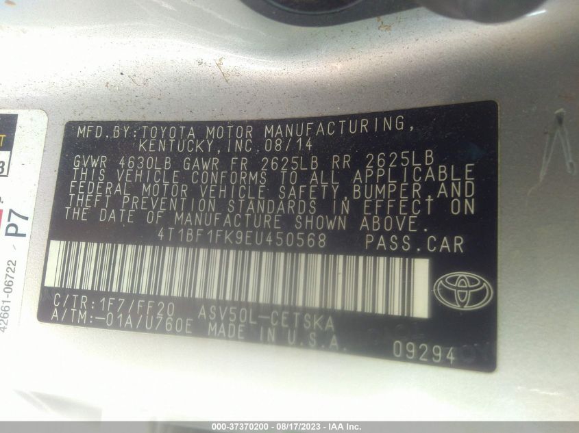 2014 TOYOTA CAMRY L/LE/XLE/SE/SE SPORT - 4T1BF1FK9EU450568